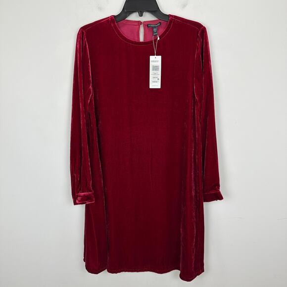 Eileen Fisher Velvet Dress Long Sleeve Silk Viscose Party Red Relaxed XXS NWT - Picture 6 of 14